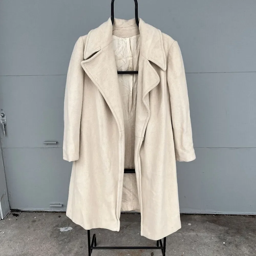 VTG 50s Lorendale 100% Cashmere Ivory Wrap Coat Portrait Collar S/M